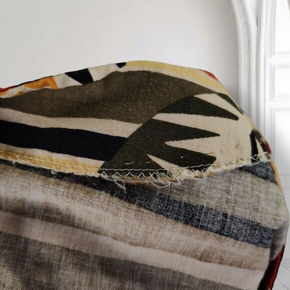 Vintage 80s Dolman Sleeve Midi Dress Size L Striped Leaf Safari Print - Picture 9 of 11